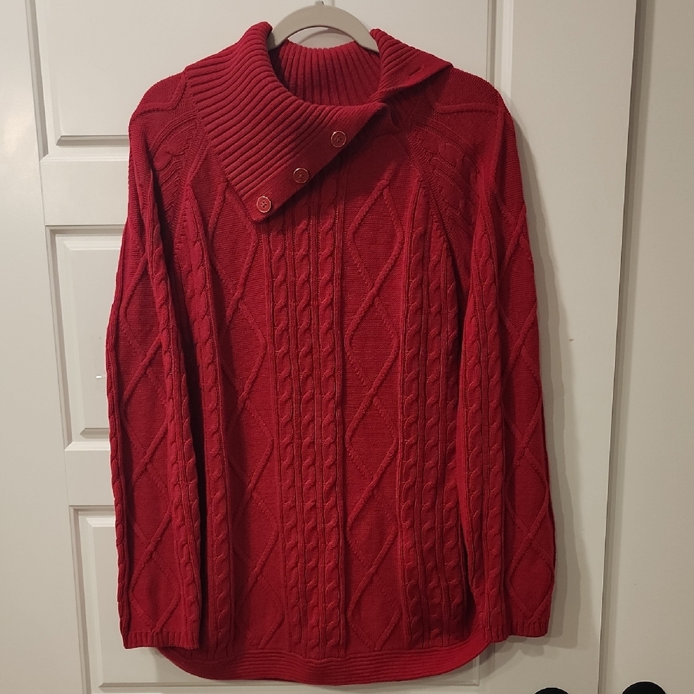 Croft & Barrow Vibrant Red Cable Knit Turtleneck Sweater